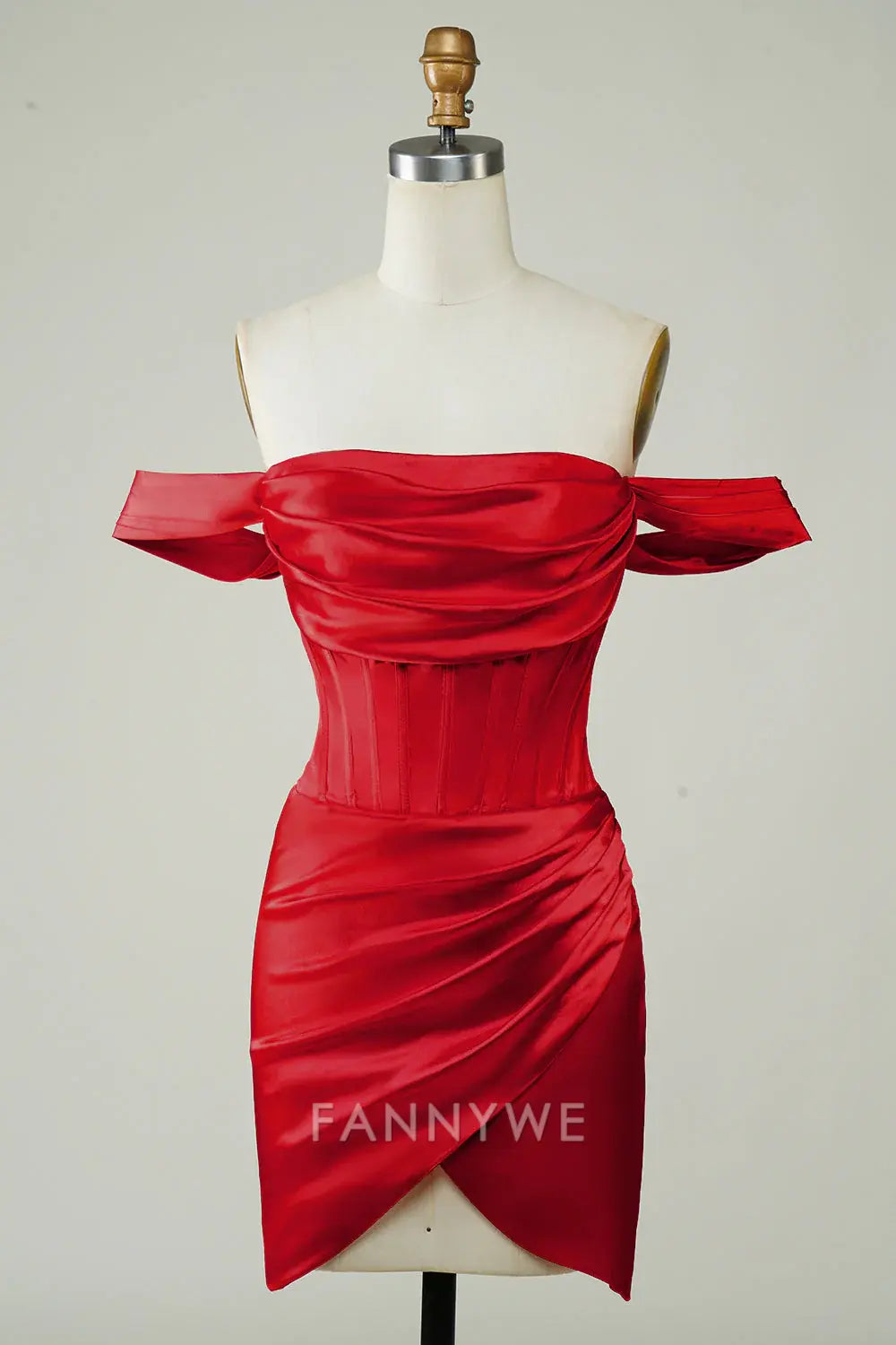 FannyWe Elegantes rotes schulterfreies, asymmetrisches, enges, kurzes Homecoming-Kleid, Abendgarderobe